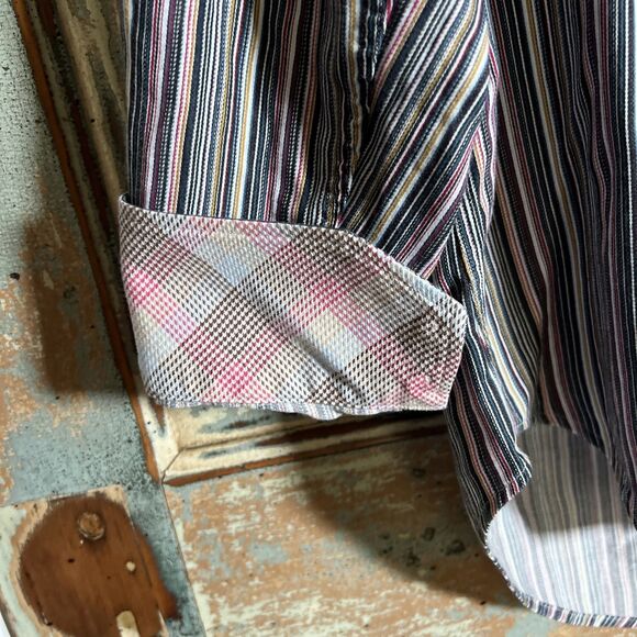 Thomas Dean Men's Shirt L Multicolor Striped Long Sleeve Button Up Collared - Picture 2 of 6